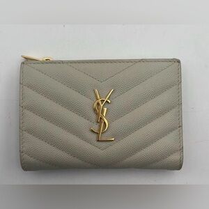 YSL Cassandre Matelasse Zipped Bifold Leather Wallet (Cream White)